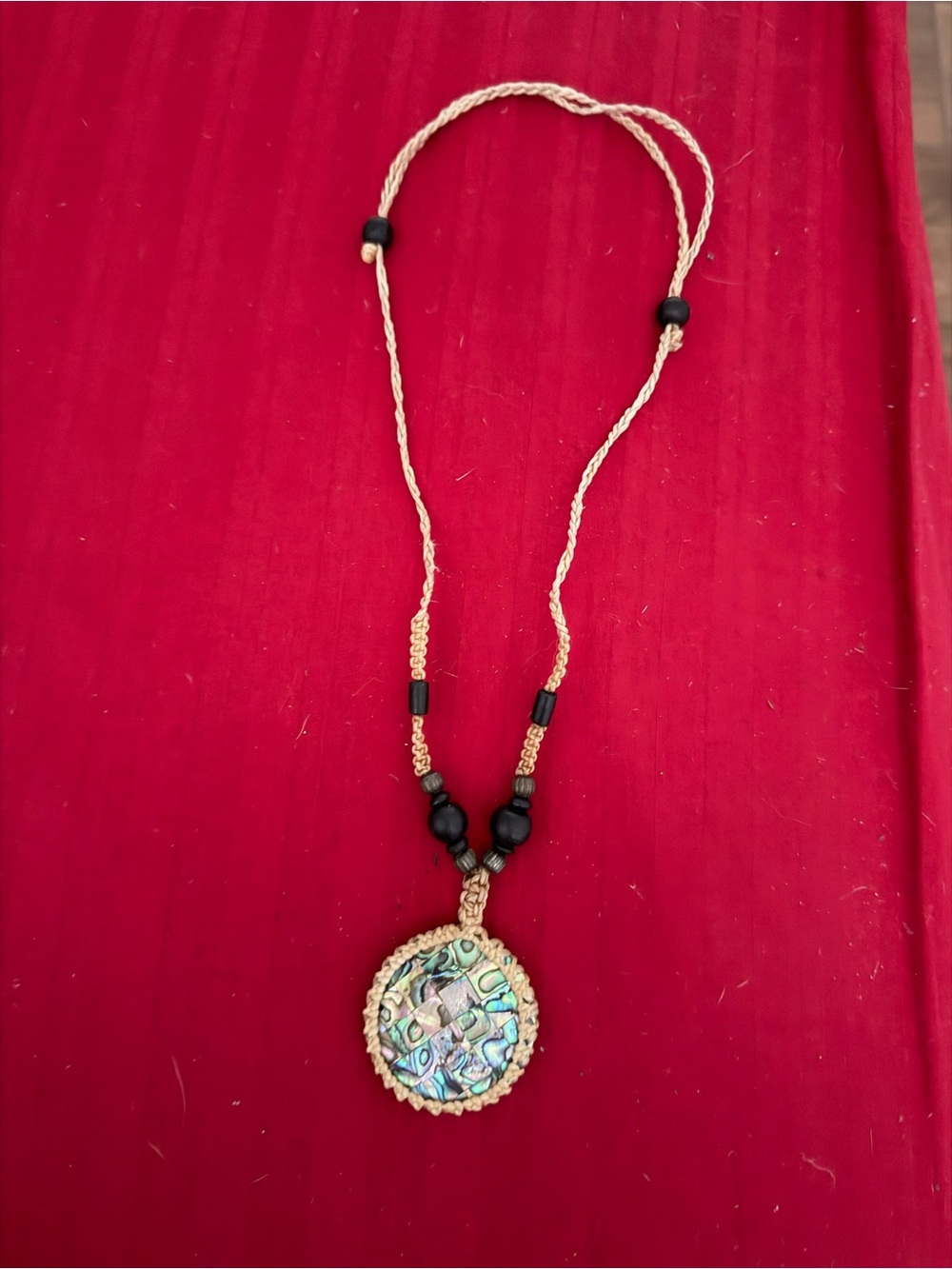 Handmade Abalone Pendant Necklace in Tan and Black